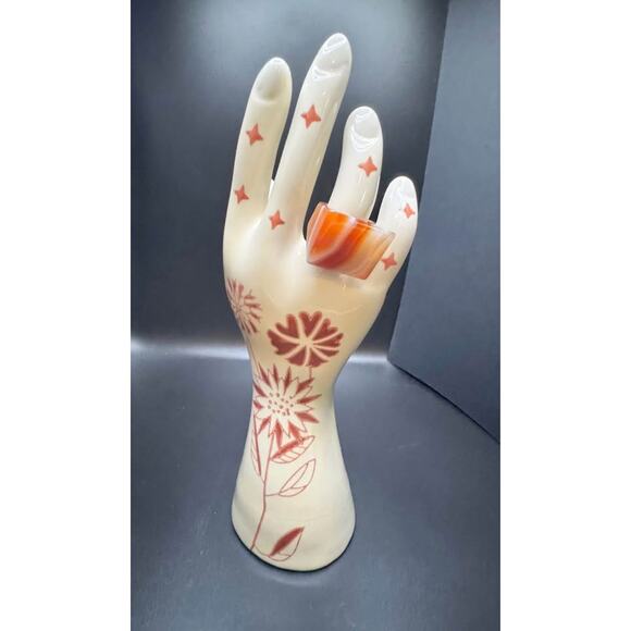 Handcarved Lace Agate Slab Chunky Ring - Picture 1 of 9